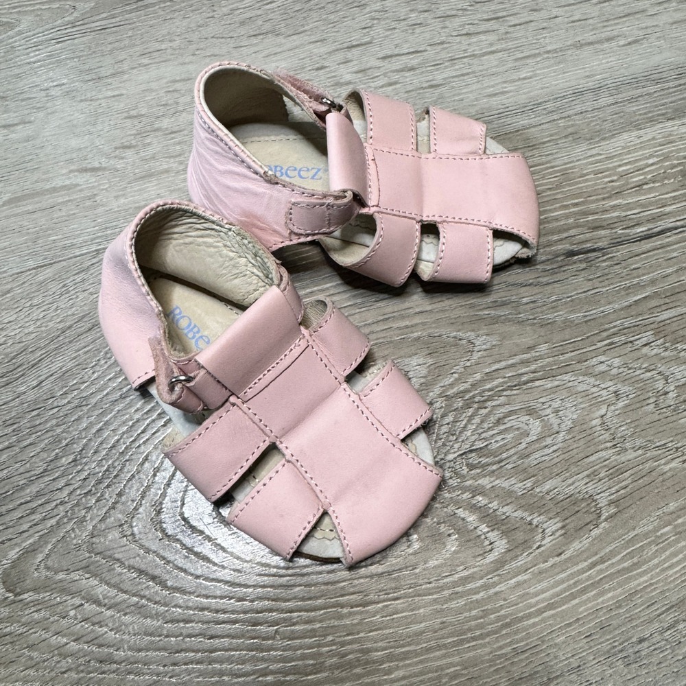 Robeez Girls Pink Leather Lacey Fisherman Sandals 12-18 Months Caged Baby Shoes